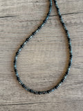 Black Gray Mens Beaded Jade Hematite Thin Necklace - Collins