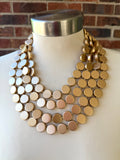 Gold Wood Bead Multi Strand Chunky Statement Necklace - Charlotte