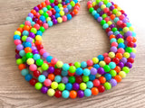 Neon Multi Color Chunky Multi Strand Bead Statement Necklace - Alana