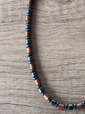 Gray Copper Beaded Hematite Stone Mens Beaded Necklace - Theo