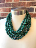 Green White Statement Acrylic Bead Chunky Multi Strand Necklace - Annaliese
