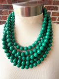 Green Big Acrylic Beaded Chunky Multi Strand Necklace - Alana