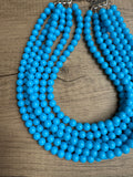 Turquoise Blue Acrylic Lucite Bead Statement Necklace - Alana