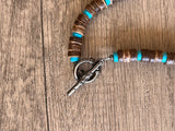 Wood Turquoise Blue Brown Mens Beaded Surfer Necklace - Dennis