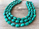 Teal Green Lucite Acrylic Bead Statement Chunky Necklace - Penelope