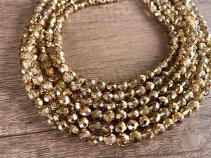 Gold Crystal Faceted Beaded Multi Strand Chunky Statement Necklace - Rebecca