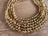 Gold Crystal Faceted Beaded Multi Strand Chunky Statement Necklace - Rebecca