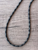 Black Gray Mens Beaded Jade Hematite Thin Necklace - Collins