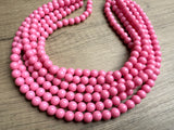 Bubblegum Pink Acrylic Lucite Bead Chunky Statement Necklace - Alana