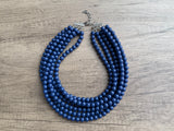 Blue Acrylic Beaded Chunky Multi Strand Statement Necklace - Alana