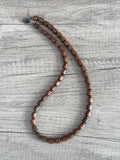 Brown Wood Copper Hematite Beaded Mens Necklace - Soren