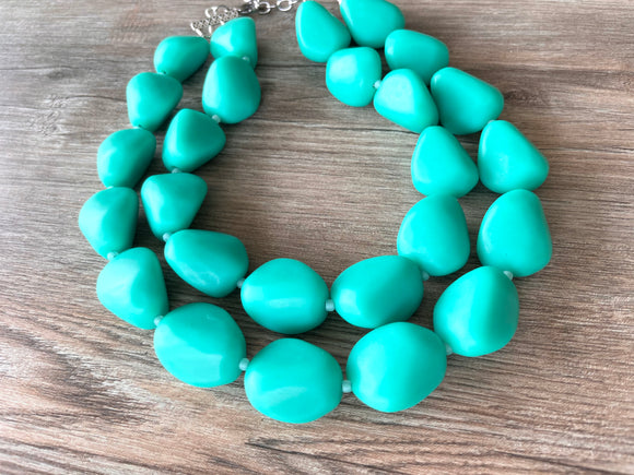 Green Seafoam Matte Resin Bead Multi Strand Statement Necklace - Nikki