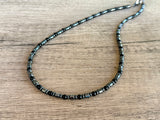 Black Gray Mens Beaded Jade Hematite Thin Necklace - Collins