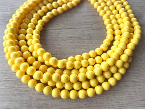 Yellow Acrylic Lucite Bead Chunky Multi Strand Statement Necklace - Alana