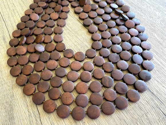 Brown Wood Bead Multi Strand Chunky Statement Necklace - Charlotte