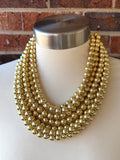 Gold Shiny Acrylic Beaded Multi Strand Statement Necklace - Alana