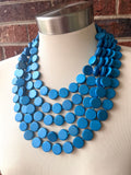 Turquoise Blue Wood Beaded Multi Strand Chunky Statement Necklace - Charlotte