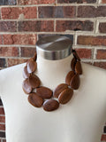 Brown Wood Beaded Long Chunky Boho Statement Necklace - Shelly