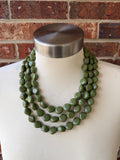 Olive Green Acrylic Beaded Multi Strand Statement Necklace - Julianna