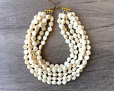 Cream Acrylic Beaded Multi Strand Statement Necklace - Julianna
