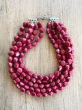 Dark Red Lucite Acrylic Beaded Chunky Multi Strand Statement Necklace - Julianna
