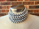 Silver Choker Matte Acrylic Big Beaded Multi Strand Statement Necklace - Alana