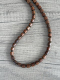 Brown Wood Copper Hematite Beaded Mens Necklace - Soren