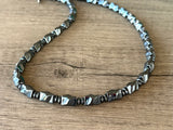 Mens Beaded Stone Gray Hematite Long Necklace - Dylan