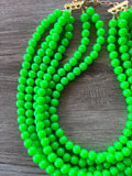Neon Green Acrylic Lucite Bead Chunky Multi Strand Statement Necklace - Alana