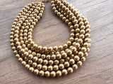 Gold Matte Acrylic Big Beaded Chunky Statement Necklace - Alana