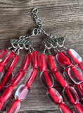 Clear Red Beaded Lucite Chunky Multi Strand Statement Necklace - Lauren