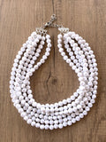 White Beaded Statement Acrylic Chunky Lucite Multi Strand Necklace - Beth