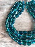 Teal Green Blue Beaded Lucite Chunky Multi Strand Statement Necklace - Lauren