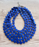 Royal Blue Wood Bead Multi Strand Chunky Womens Statement Necklace - Charlotte