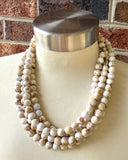 White Brown Acrylic Beaded Multi Strand Statement Necklace - Alana