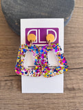 Multi Color Confetti Acrylic Matte Lucite Big Large Statement Earrings - Heidi