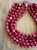 Dark Red Lucite Acrylic Beaded Chunky Multi Strand Statement Necklace - Julianna