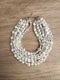 White Shell Acrylic Big Beaded Multi Strand Statement Necklace - Alana