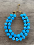 Turquoise Blue Chunky Beaded Multi Strand Acrylic Statement Necklace - Ashley