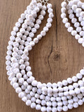 White Beaded Statement Acrylic Chunky Lucite Multi Strand Necklace - Beth