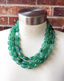 Green Acrylic Beaded Multi Strand Chunky Statement Necklace - Lauren
