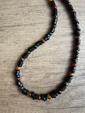 Mens Black Wood Tigers Eye Beaded Stone Long Necklace - Mason