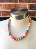 Multi Color Acrylic Big Bead Chunky Statement Necklace - Alana