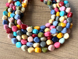 Multi Color Lucite Acrylic Beaded Chunky Multi Strand Statement Necklace - Julianna