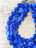 Cobalt Blue Lucite Acrylic Beaded Multi Strand Chunky Statement Necklace - Charlotte