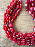 Red Pink Acrylic Beaded Multi Strand Statement Necklace - Lauren