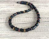 Mens Black Wood Tigers Eye Beaded Stone Long Necklace - Mason