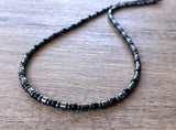Black Gray Mens Beaded Jade Hematite Thin Necklace - Collins