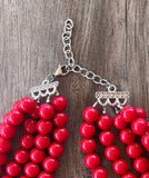 Red Acrylic Lucite Big Bead Chunky Multi Strand Necklace - Alana