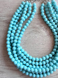 Blue Green Acrylic Lucite Bead Chunky Multi Strand Statement Necklace - Alana